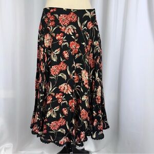 Jones New York Signature Skirt Womens 6 Black Floral A-Line Wool Blend Lined EUC